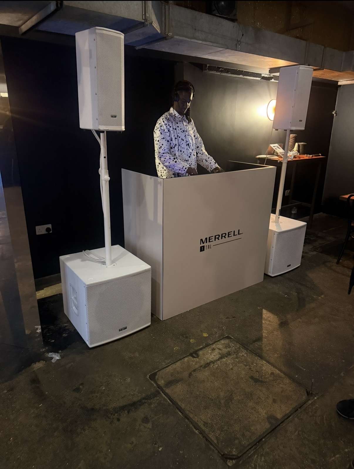 Custom branded DJ booth at Merrell 1TRL brand activation